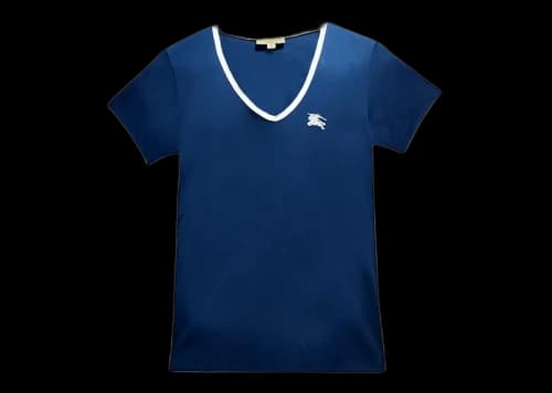 Burberry Women's Embroidered Monogram EKD V Neck T-shirt Blue/White