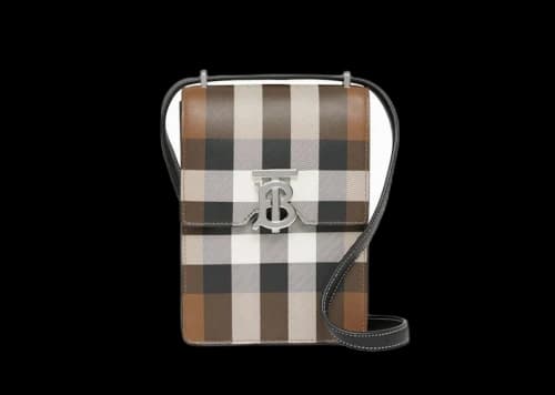 Burberry Check Print Leather Robin Bag Birch Brown