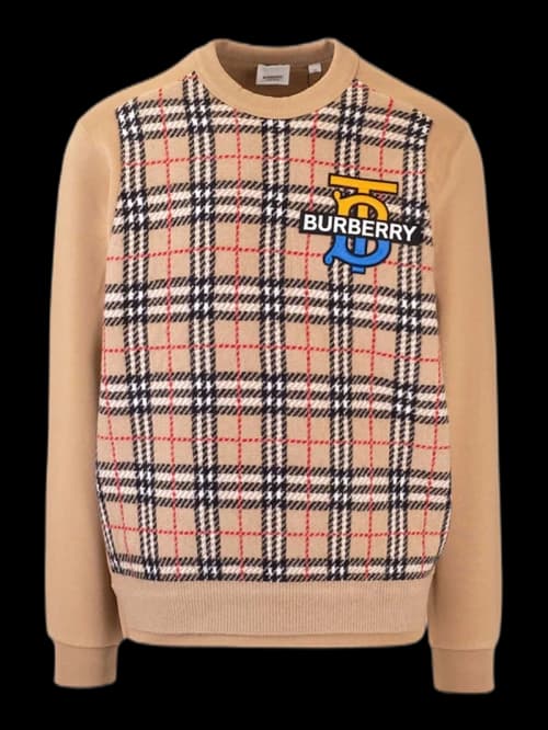 Burberry Monogram Motif Check Panel Sweatshirt Beige