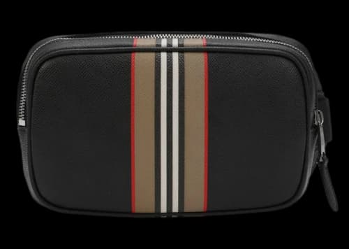 Burberry Icon Stripe Print Leather Bum Bag Black