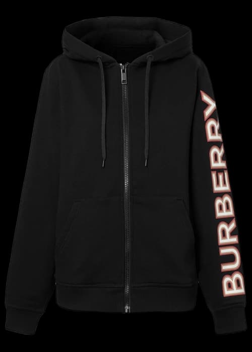 Burberry Womens Logo Print Zip-Up Hoodie Black/Multi