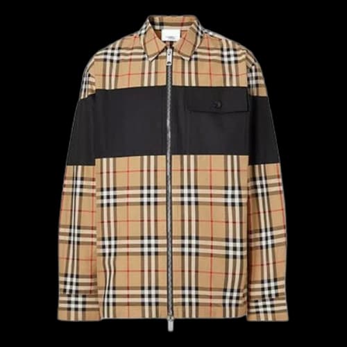 Burberry Check Zipper Cotton Shirt Male Cream-coloured