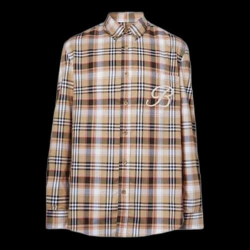 Burberry Embroidery B Pattern Stretch Cotton Shirt Male Black