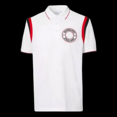 Burberry Logo Pattern Intarsia Mesh Cotton Short Sleeve Polo Shirt White