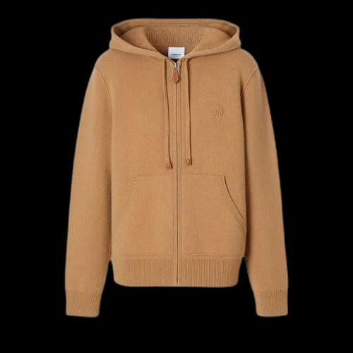 Burberry Monogram Motif Cashmere Blend Hooded Top 'Camel'
