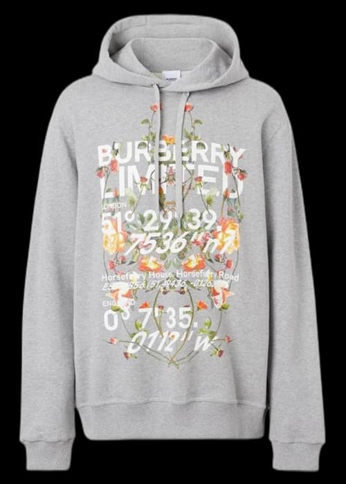 Burberry Floral Montage Print Hoodie Grey/Melange