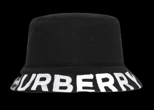 Burberry Reversible Logo Print Cotton Gabardine Bucket Hat Black