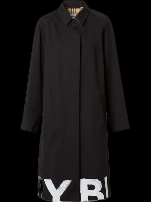 Burberry Logo-Hem Trench Coat Black/White