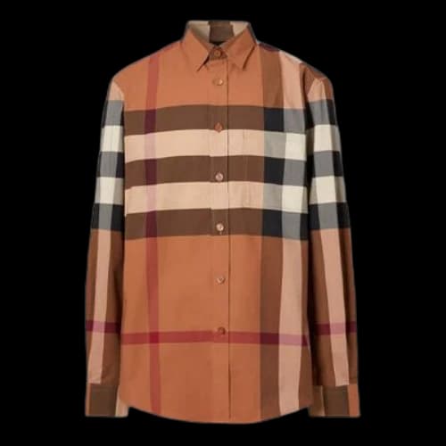 Burberry Check Stretch Cotton Shirt Male Brown