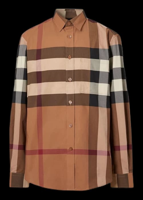Burberry Check Stretch Poplin Long Sleeve Shirt Brown