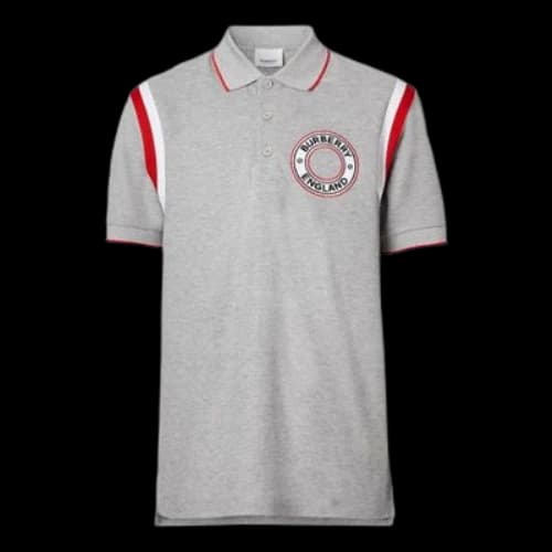 Burberry SS21 Logo Pattern Cotton Polo Shirt Gray