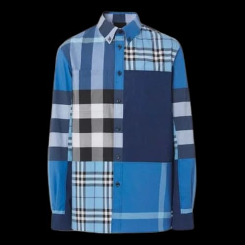 Burberry SS21 Check Long Sleeve Shirt Male Blue