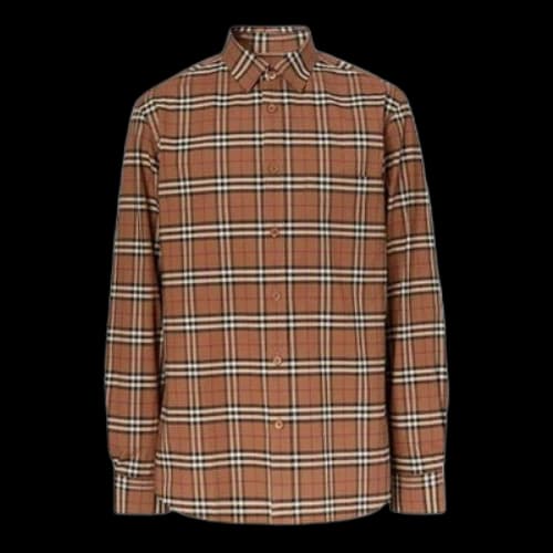 Burberry Plaid Elastic Cotton Shirt Brown