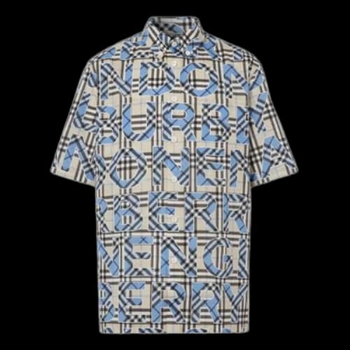 Burberry Plaid Logo Printing Cotton Short Sleeve Shirt
