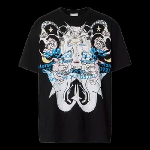 Burberry SS21 Cartoon Printing Cotton Loose Short Sleeve Black