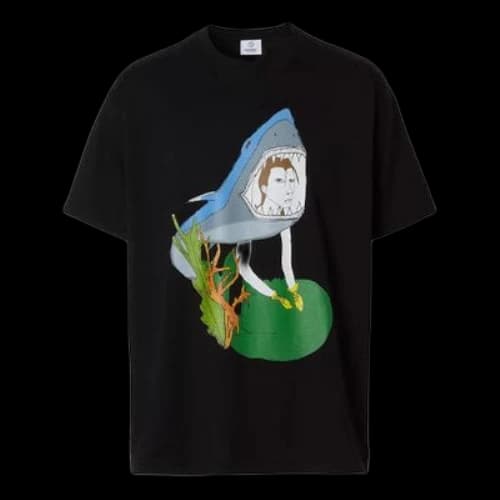Burberry SS21 Ocean Sketch Cartoon Printing Cotton Loose Short Sleeve Black