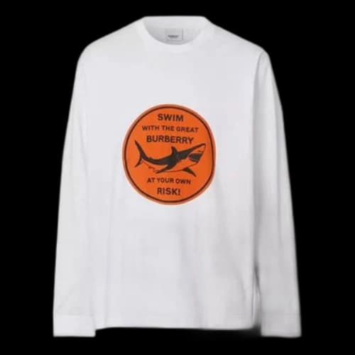 Burberry SS21 Shark Pattern Cotton Long Sleeve Male White
