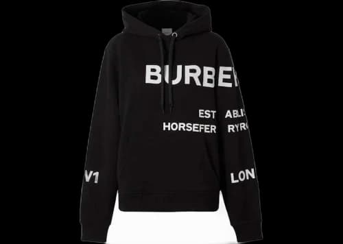 Burberry Horseferry Print Oversized Cotton Drawstring Hoodie Black