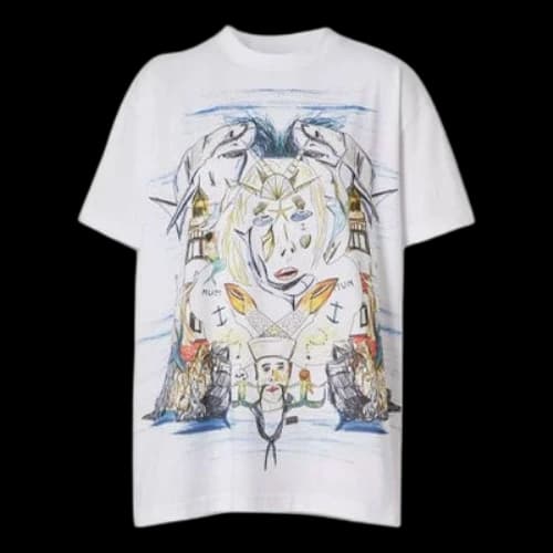 Burberry Ocean Sketch Printing Cotton Loose Short Sleeve White