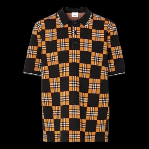 Burberry SS21 Contrasting Colors Plaid Jacquard Short Sleeve Polo Shirt Orange