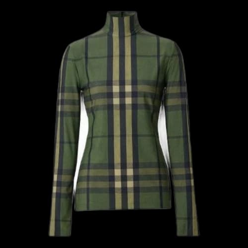 Burberry Checked Intarsia High Collar Swea Green