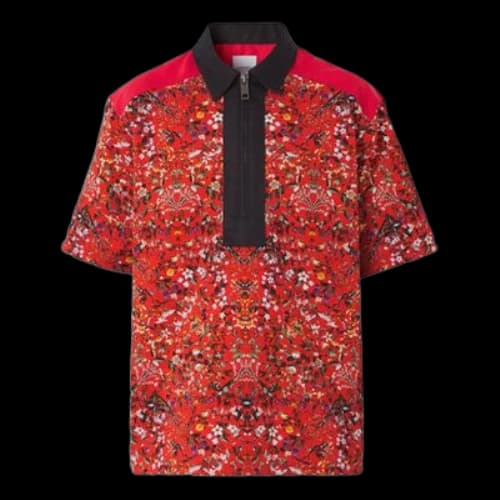 Burberry SS21 Flowers Printing Zipper Short Sleeve Shirt Red