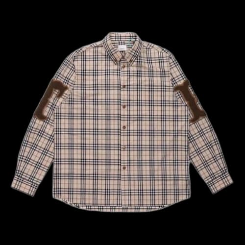Burberry Alphabet Pattern Vintage Plaid Long Sleeves Shirt Yellow