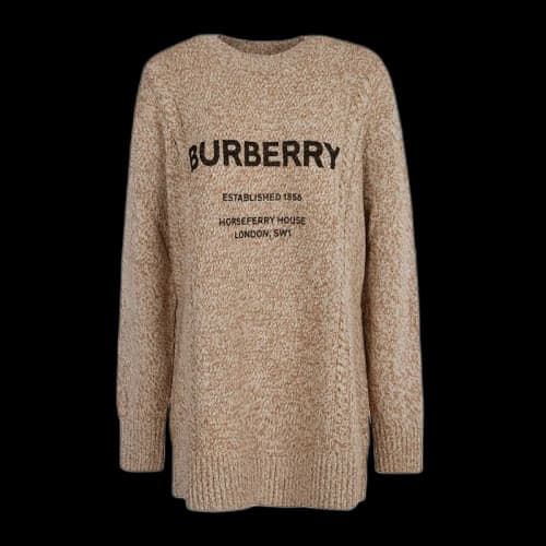 Burberry Mabel Horseferry Logo Print Oversize Wool & Cotton Sweater Camel