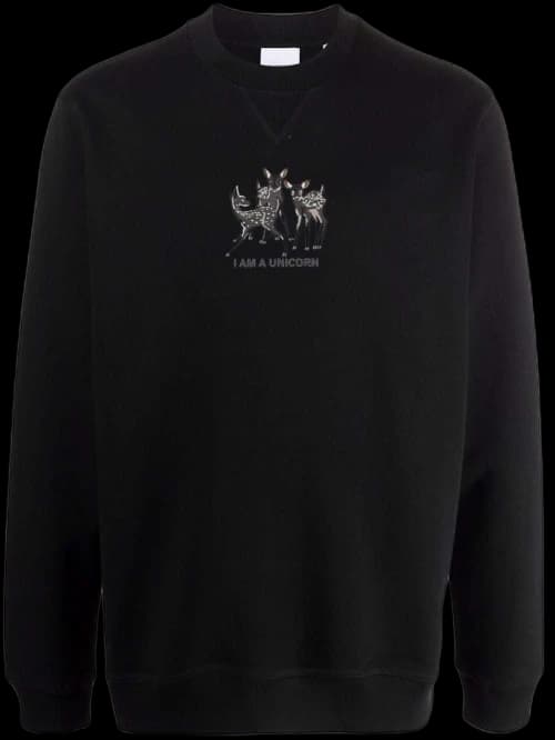 Burberry Deer-Embroidered Cotton Sweatshirt Black