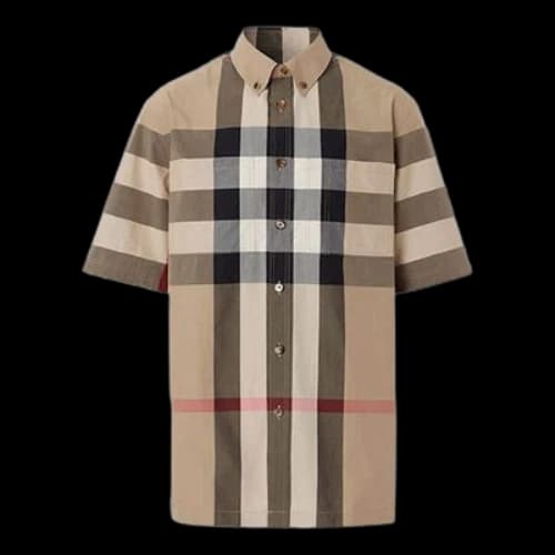 Burberry Plaid Cotton Short Sleeve Shirt Beige