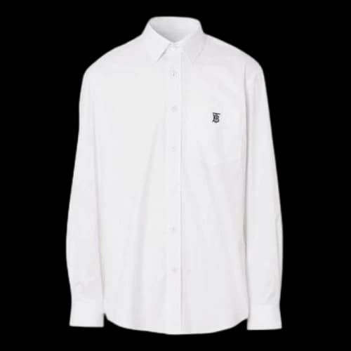 Burberry SS21 Logo Pattern Cotton Long Sleeve Shirt Male White