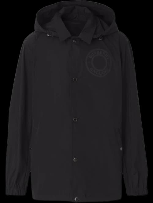 Burberry Logo Graphic Detachable Hood Windbreaker Jacket Black