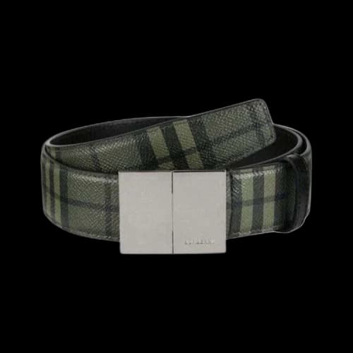 Burberry Check Plaque Leather Belt Military Green