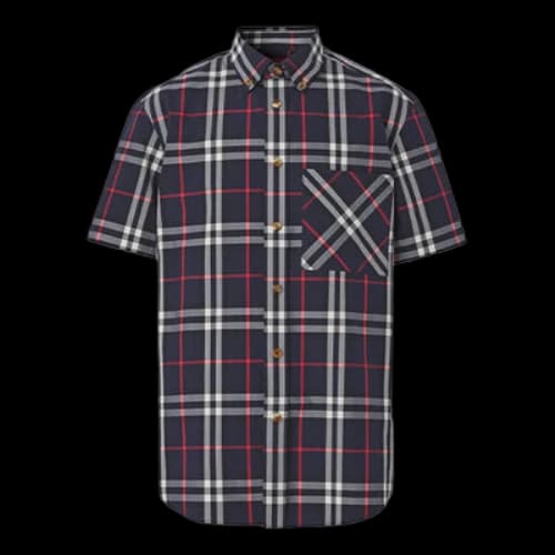 Burberry SS21 Logo Plaid Loose Short Sleeve Shirt Navy Blue