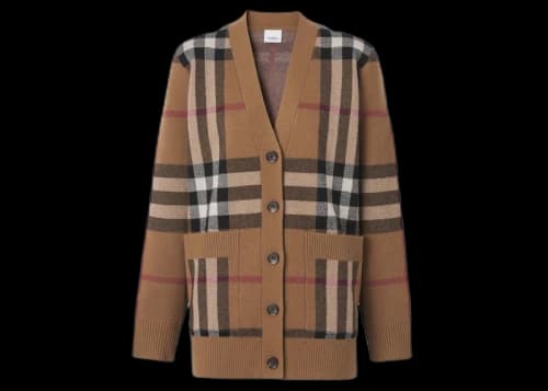 Burberry Womens Checked Wool Cashmere Blend Cardigan Brown