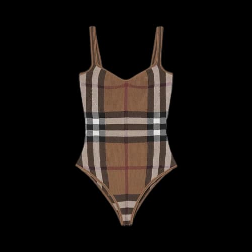 Burberry Plaid Print Swimsuit 'Birch Brown'