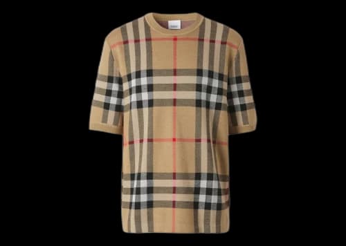 Burberry Short-sleeve Check Silk Wool Jacquard Top Archive Beige