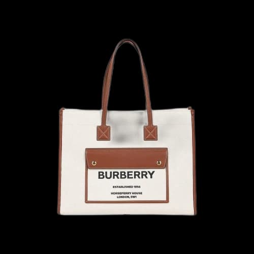 Burberry Medium Two-Tone Canvas & Leather Freya Bag Natural/Tan