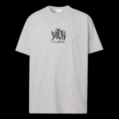 Burberry Embroidered Pattern Loose Short Sleeve Gray