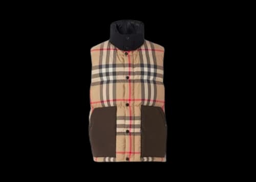 Burberry Check Print Padded Down Vest Archive Beige