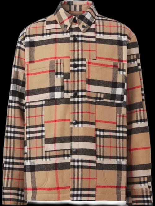 Burberry Check-Pattern Patchwork Wool Oversized Overshirt Beige