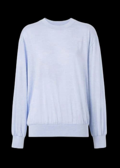 Burberry Long-Sleeve Monogram Motif Silk Cotton Top Light Blue