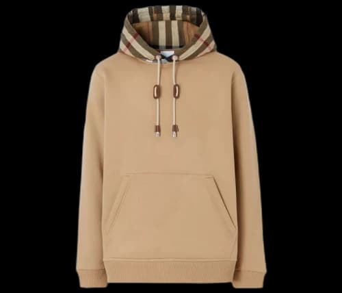 Burberry Check Hood Cotton Hoodie Camel
