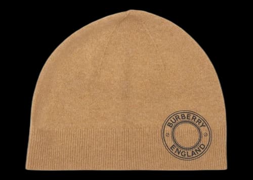 Burberry Logo Graphic Cashmere Blend Beanie Camel
