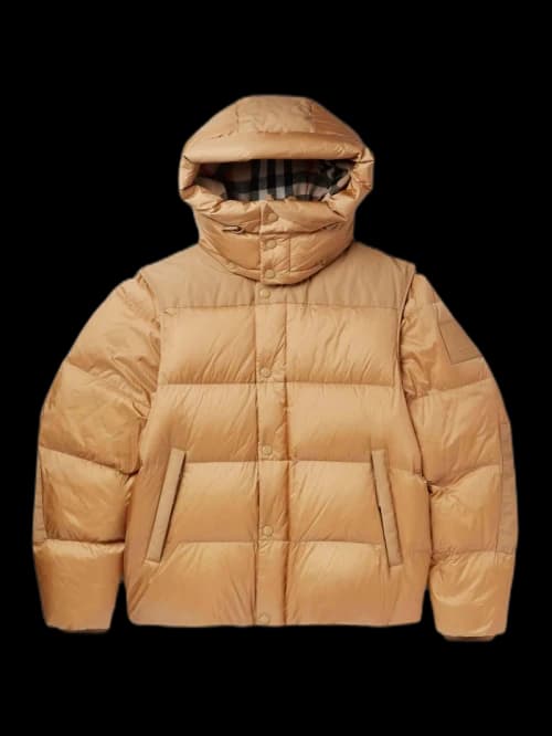 Burberry Detachable Sleeve Check Hooded Puffer Jacket Honey