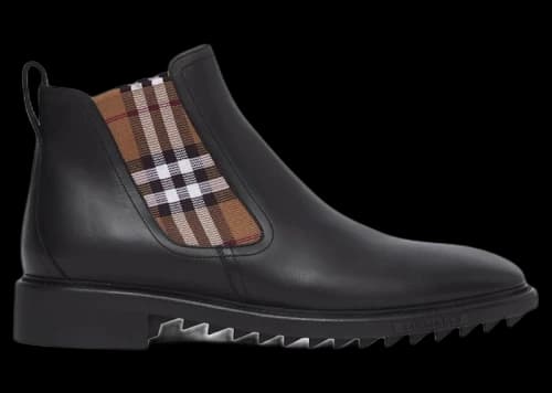 Burberry Check-panel Ankle Boots Black Brown