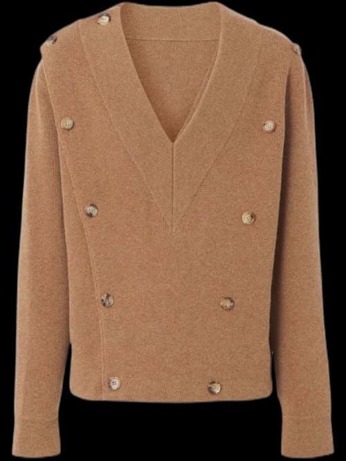 Burberry Double-Breasted V-Neck Jumper Brown