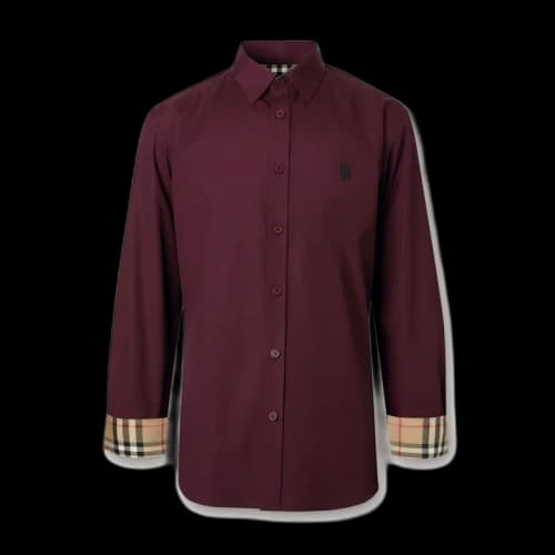 Burberry Slim Fit Monogram Motif Stretch Cotton Poplin Shirt Deep Maroon