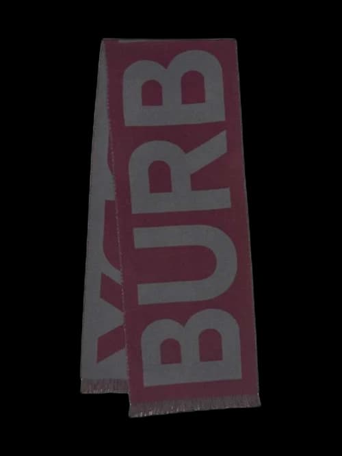 Burberry Wool Sport Jacquard Logo Scarf Maroon/Grey