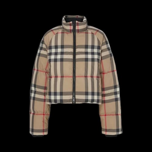 Burberry Checked Cropped Puffer Jacket 'Archive Beige'